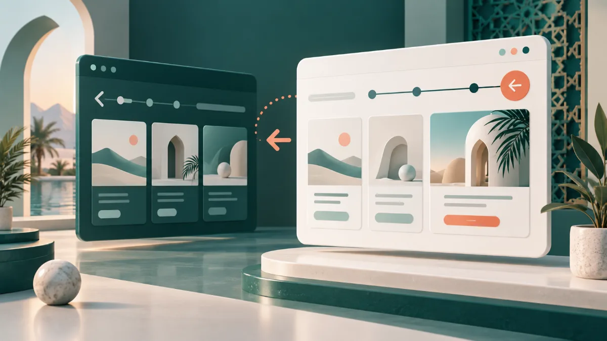 واجهتان رقميتان توضحان تدفق التصميم من اليمين إلى اليسار